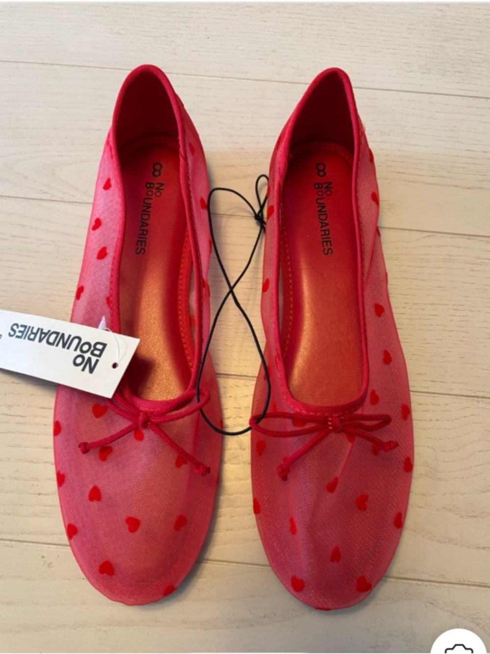 No Boundaries Pink Red Heart Ballet Flats Size 10